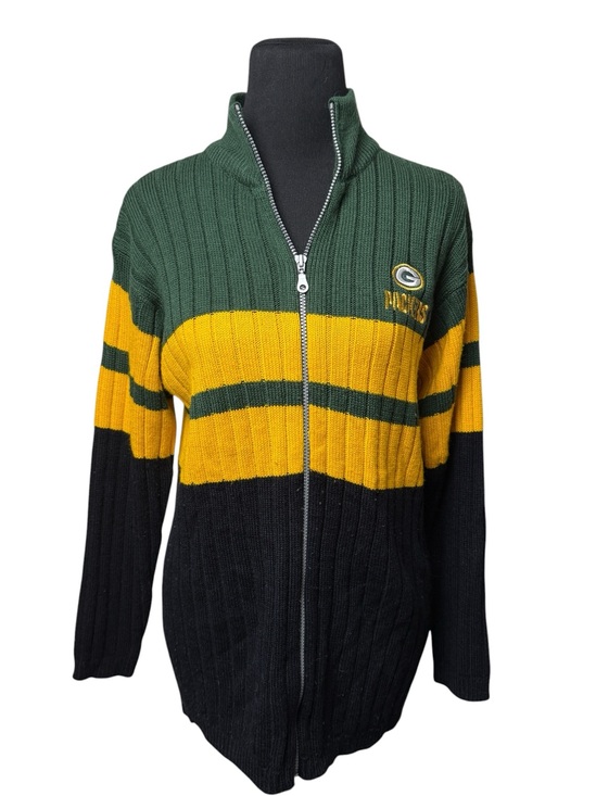 NFL Sweaters - VTG 90s Green Bay Packers Knit Zip Up Cardigan Sweater NFL Full Zip Football EUC